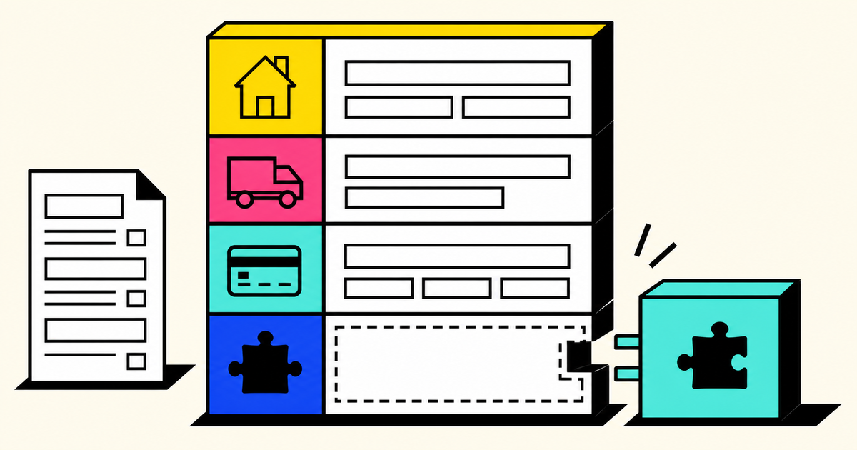 Illustrated modular WooCommerce Block Checkout with extension and classic checkout symbols